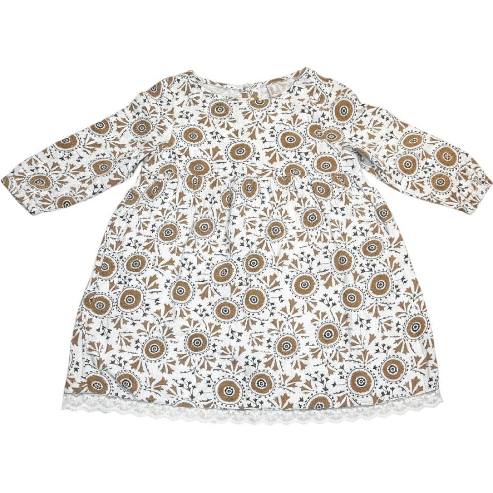 Rylee + Cru Kids Cream Brown Medallion Lace Trim Babydoll Dress 4-5Y